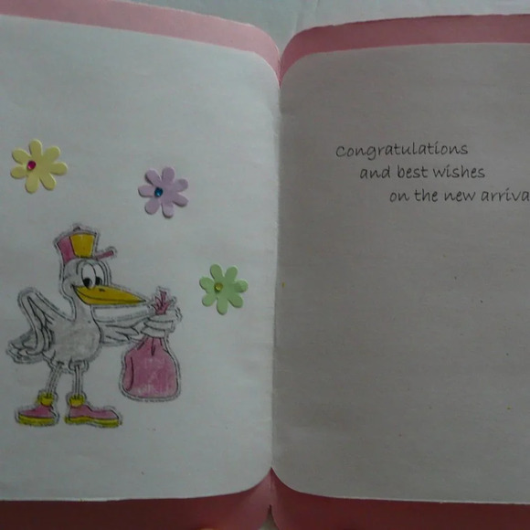 Handmade Baby Girl Congratulation Welcome New Born Card Gift Tag Stationary - Picture 2 of 5